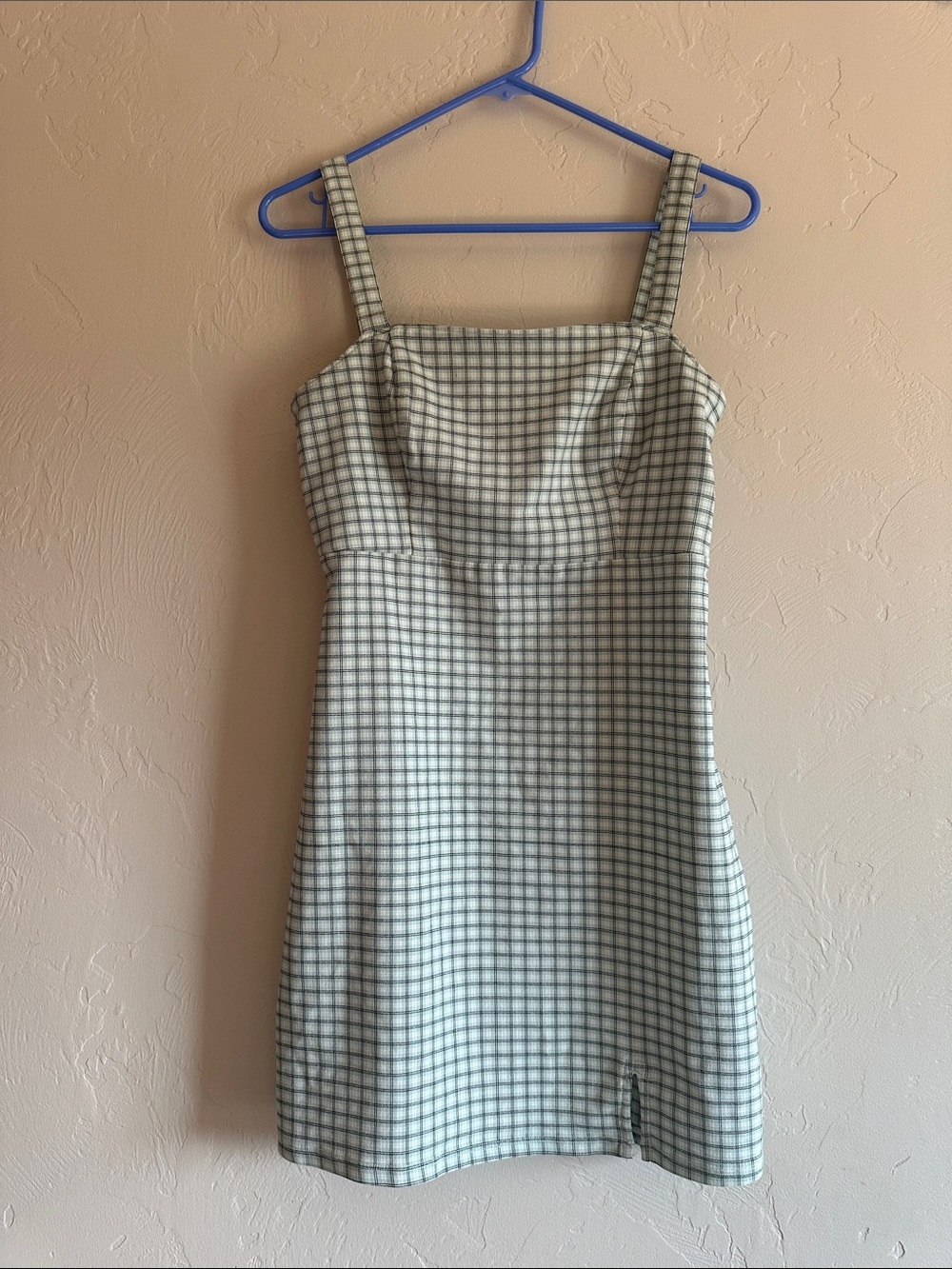 Hollister Light Green Checked Square-Neck Mini Dress